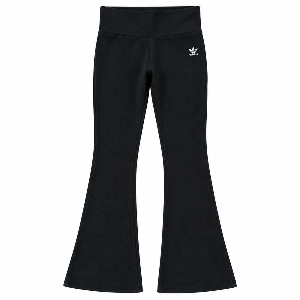 Adidas Originals Ribbed Flare Leggings Womens S Black High Rise Trefoil